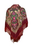 Esarfa tip sal cu flori, Dacali, grena, 107 x107 cm, Marime universala