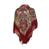 Esarfa tip sal cu flori, Dacali, grena, 107 x107 cm