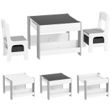 HOMCOM Set de Masă și Scaun pentru Copii, Set de Birou și Scaun pentru Copii 2-&icirc;n-1 cu Tablă și Rafturi pentru Cărți, 61.5x61.5x48 cm, Gri | Aosom Rom