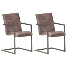 vidaXL Scaune de bucătărie cantilever, 2 buc., maro, piele naturală 321841