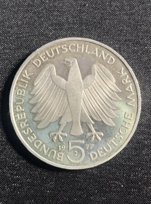 Moneda argint 5 mărci 1977 J foto