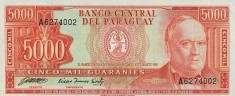 PARAGUAY ? bancnota ? 5000 Guaranies ? 1982 ? P-208 ? Serie A ? UNC necirculata foto