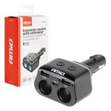 Distribuitor priza bricheta auto AMiO 12/24V cu voltmetru, USB si USB-C