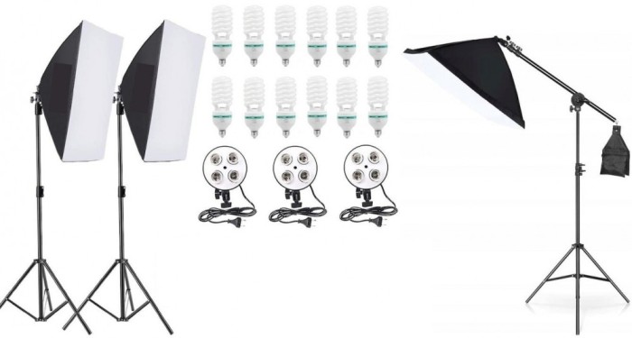 Kit 3 softbox cu geanta transport macara soclu de 4 becuri plus 12x bec 150W