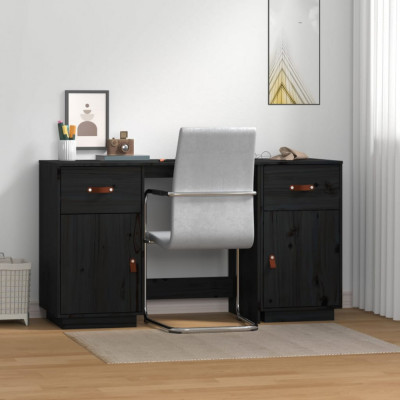 vidaXL Birou cu dulapuri, negru, 135x50x75 cm, lemn masiv de pin foto