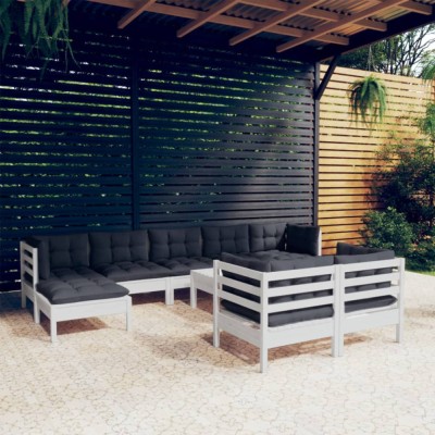 vidaXL Set mobilier grădină cu perne, 10 piese, alb, lemn masiv pin 3097134 foto