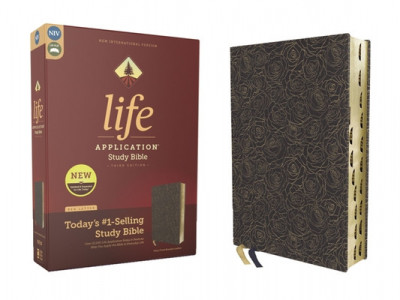 Niv, Life Application Study Bible, Third Edition, Bonded Leather, Navy Floral, Red Letter, Thumb Indexed foto