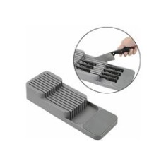 Organizator cuțite pentru sertar, 18 cuțite, plastic, gri, 40x14.5 cm