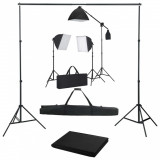 Kit 3x Softbox 150W macara si geanta transport, suport 2x3m cu panza Neagra 2.4x2m, Oem