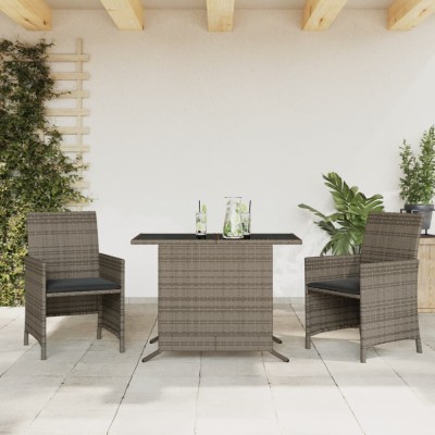 Set bistro de grădină cu perne, 3 piese, gri, poliratan foto