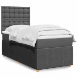 vidaXL Pat box spring cu saltea, gri &icirc;nchis, 100x200 cm, textil