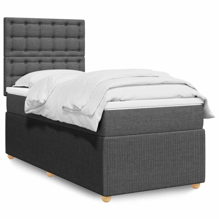 vidaXL Pat box spring cu saltea, gri &icirc;nchis, 100x200 cm, textil