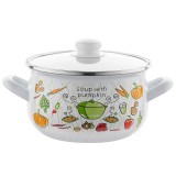 Oala cu capac din sticla, otel carbon, emailata, alba, 18cm, 3l, Florina