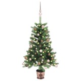 Brad Crăciun pre-iluminat artificial, set globuri, verde, 65 cm