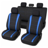 Set huse scaune auto universale 8 piese, textil negru-albastru