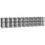 Padoc caini exterior vidaXL, 18.43 m&sup2;, otel vopsit electrostatic, usa cu zavor, negru, custi tarcuri animale companie