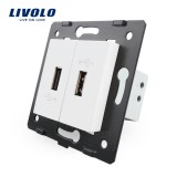 Priza dubla USB Livolo alba pentru &icirc;ncarcare moderna si montaj &icirc;n perete