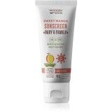 WoodenSpoon Baby &amp; Family Sweet Mango loțiune cu protecție solară pentru toată familia SPF 50 100 ml
