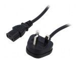 Cablu 3x1mm2 BS 1363 (G) cu mufă IEC C13 mamă PVC 1m negru 3A