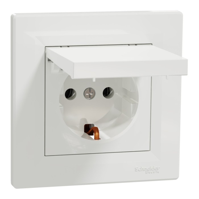 Priza simpla schuko cu capac IP20 Schneider Asfora alb EPH3100121