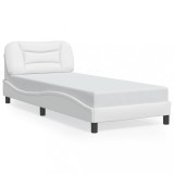 VidaXL Cadru de pat cu tăblie, alb, 90x190 cm, piele ecologică