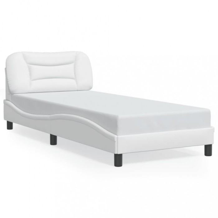 vidaXL Cadru de pat cu tăblie, alb, 90x190 cm, piele ecologică