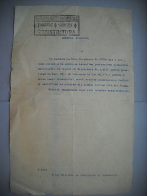 HOPCT DOCUMENT VECHI 352 MINISTERUL INDUSTRIEI COMERT EXTERIOR /BUCURESTI 1936 foto