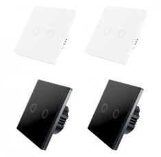 Set 4 Intrerupatoare duble cu touch Brius&trade;, nul, sticla securizata, ignifug, indicator LED noapte/zi, rezistent la zgarieturi si anti-amprente, ideal