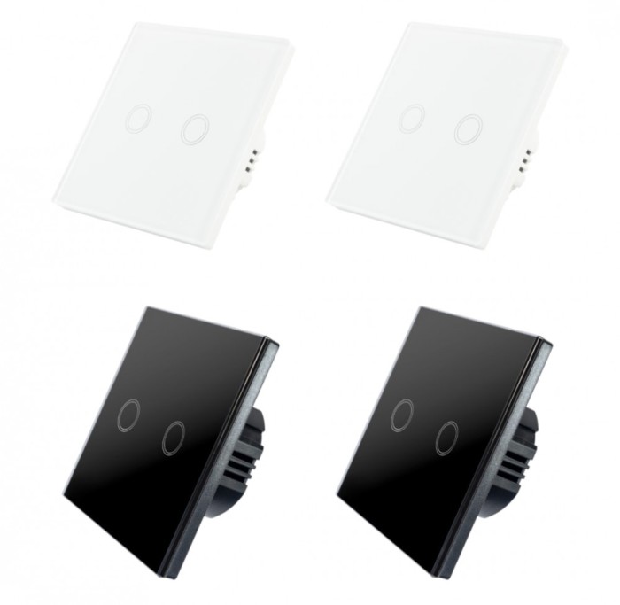 Set 4 Intrerupatoare duble cu touch Brius&trade;, nul, sticla securizata, ignifug, indicator LED noapte/zi, rezistent la zgarieturi si anti-amprente, ideal