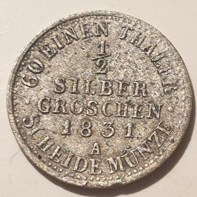 Germania Prusia 1/2 groschen 1831 A/Berlin argint William lll foto