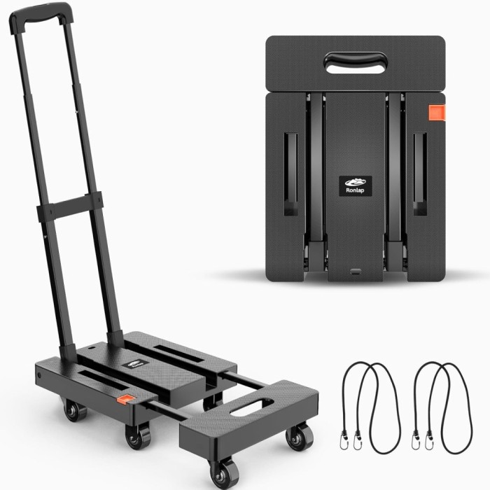 Carucior pliabil de transport, Capacitate 225 kg, 4 Roti, extensibil, Negru - CN
