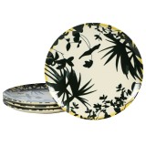 Set 4 farfurii intinse, 26 cm, Hawaii, Crem deschis cu frunze negre
