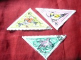 Serie mica Mongolia 1961 - Pasari , 3 valori stampilate