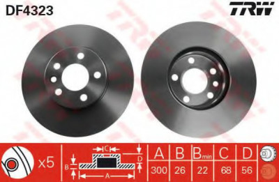 Disc frana VW TRANSPORTER IV platou / sasiu (70XD) (1990 - 2003) TRW DF4323 foto