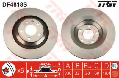 Disc frana AUDI A6 (4F2, C6) (2004 - 2011) TRW DF4818S foto