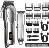 Set Masina de Tuns Profesionala si Aparat de Ras, Trimmer T-Blade cu Lama Zero Gap, Motor 6800 RPM, Fara Fir, Incarcare USB, Lama Reglabila 0.3-3.6 mm