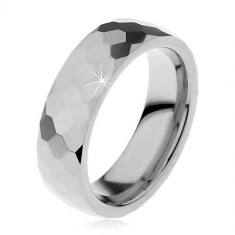 Verighetă argintie din tungsten, hexagoane lucioase, 6 mm - Marime inel: 67