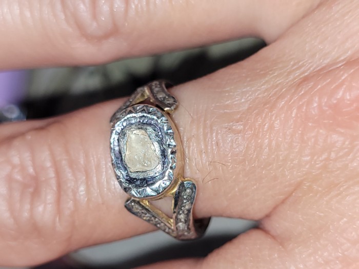 Inel argint 925 antic placat aur cu diamante naturale!