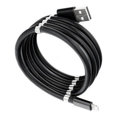 Cablu de incarcare rapida, Flippy, USB, compatibil Iphone, cu absorbtie magnetica, 1 m, negru foto