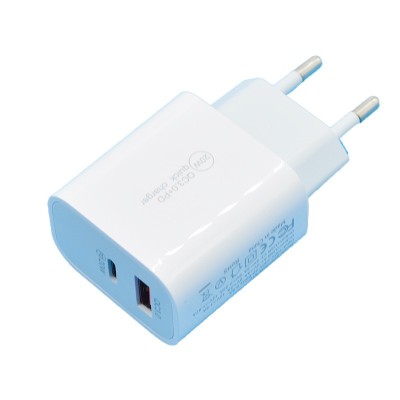 Incarcator Fast Charging QC 3.0, Flippy, Dual Port USB-A si USB-C cu Cap de Incarcare Standard European, 20 W, fara Cablu, Alb foto
