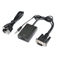 Adaptor VGA la HDMI, Active, Full HD, cablu convertor analog la digital, alimentare USB 5V, compatibil laptop pc tv monitor