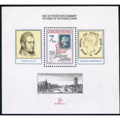 Cehoslovacia 1990 - Aniversare 150 de ani de la primul timbru, colita neuzata