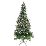Brad artificial tip nins premium decorat cu conuri pin rosii de craciun 2.4m, 863 ramuri bogate, suport metalic inclus, verde, Oem