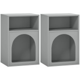 HOMCOM Set de 2 noptiere, noptieră cu compartimente deschise, design arcuat, 40 x 30 x 60 cm, gri | Aosom Romania