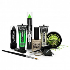 Kit make up fosforescent Chunky, sclipici UV, 9 piese, verde negru, PaintGlow foto