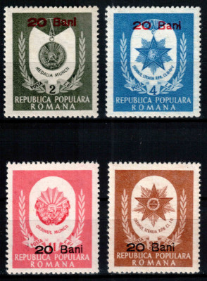 Romania 1952, LP 311, Ordine si medalii, supratipar, serie cu sarniera, MH* foto