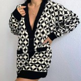 Cardigan Alb Negru cu Buzunare, Wendy
