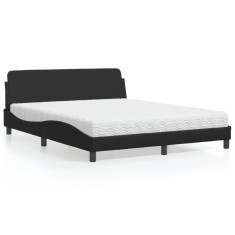 Gossi pat cu saltea, negru, 160x200 cm, piele ecologica