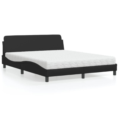 vidaXL Pat cu saltea, Dover, negru, 160x200 cm, piele ecologică 3208437 foto