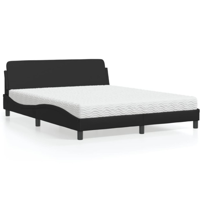 vidaXL Pat cu saltea, Dover, negru, 160x200 cm, piele ecologică 3208437